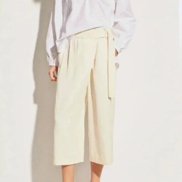 Vince 100% viscose XS Culotte Tie Waist Pants Ivory Wide Leg Crop Preppy - Picture 1 of 9